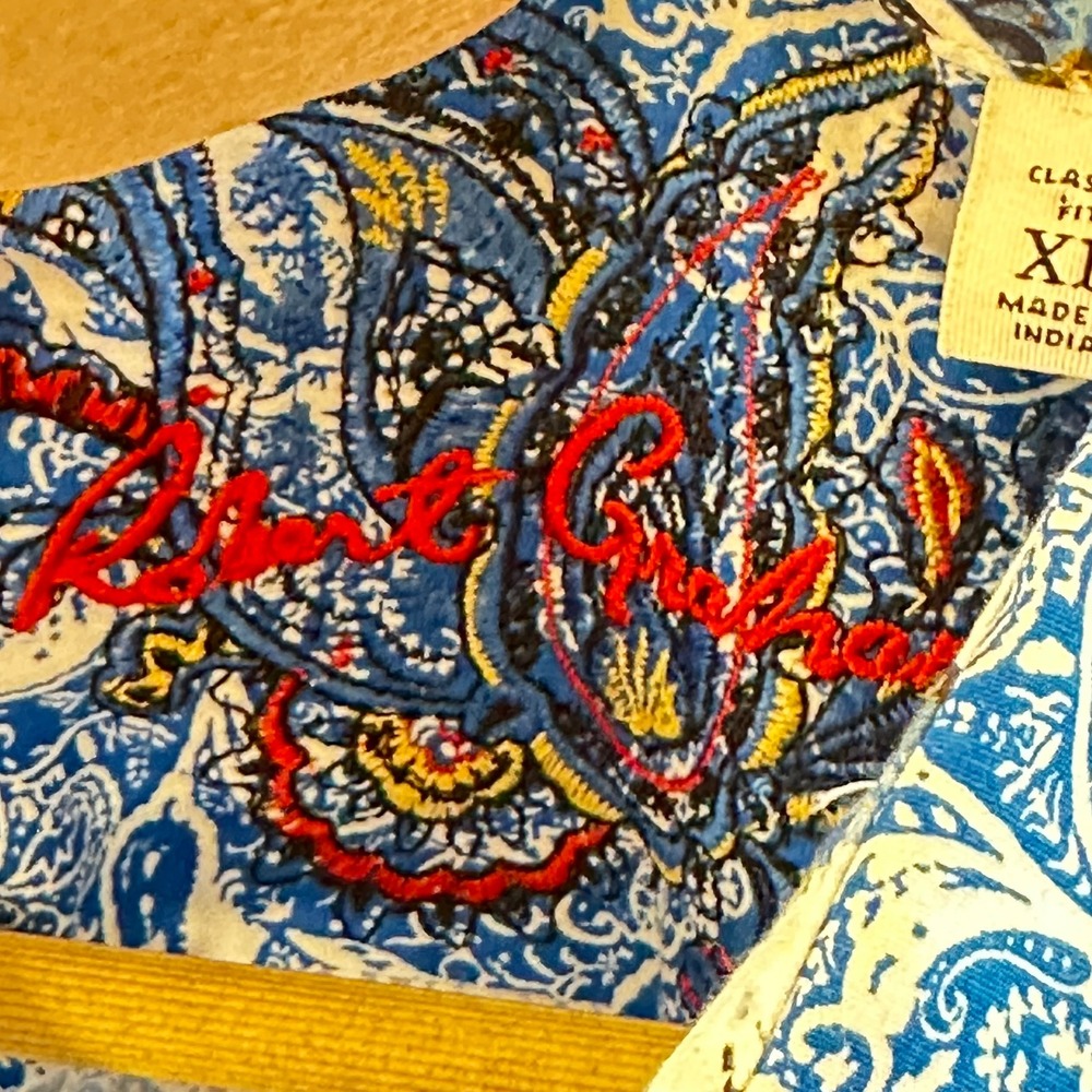 Robert Graham Mens Blue White Paisley Button Down Shirt Classic Fit XL Cotton - Picture 7 of 12